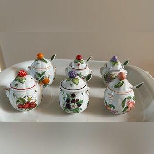 6 Lenox Jam Jars w/spoons in beautiful condition. Signed Lenox 1991